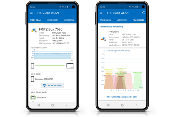 Wyświetlenie poziomu WLAN i test połączenia